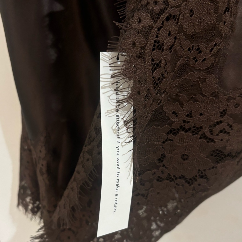 Reformation Brown Satin Slip Skirt with Lace Trim - Picture 4 of 5